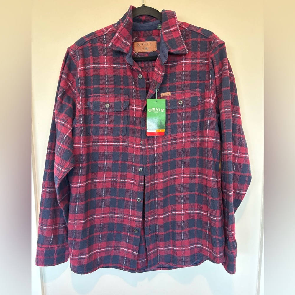 NWT Orvis Men's Casual Red and Blue Plaid Shirt